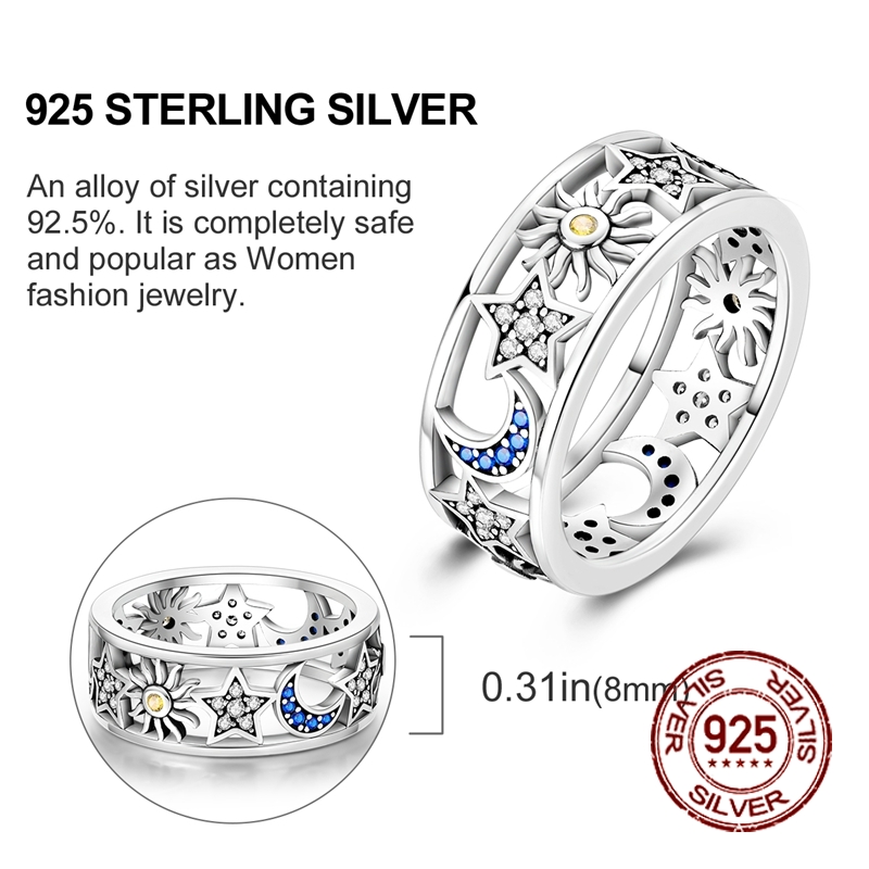 Women's 925 Silver Star Hollow Ring with Zirconia